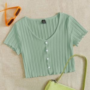 Shein button up lettuce edge top